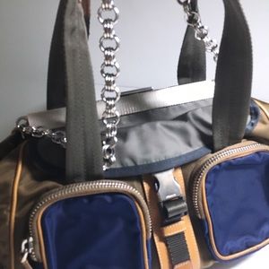 Prada, nylon and leather trim satchel bag